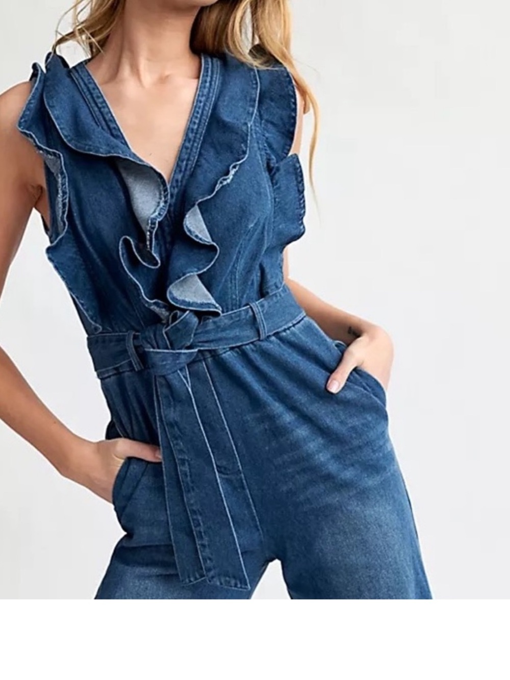 Alena Ruffled Denim Jumpsuit  EUC- Anthropologie size M